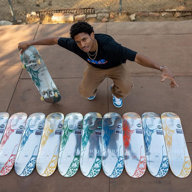 Ishod Wair showing his deck collection for Ben Raemers foundation