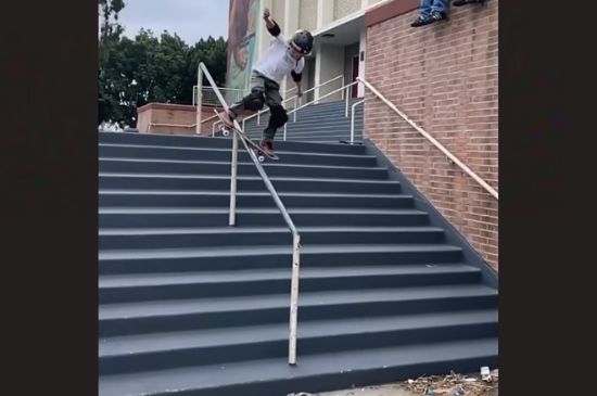 7 year old skating handrail