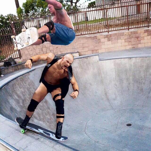 Cena Skates and Stone Cold Steve Austin skating bowl