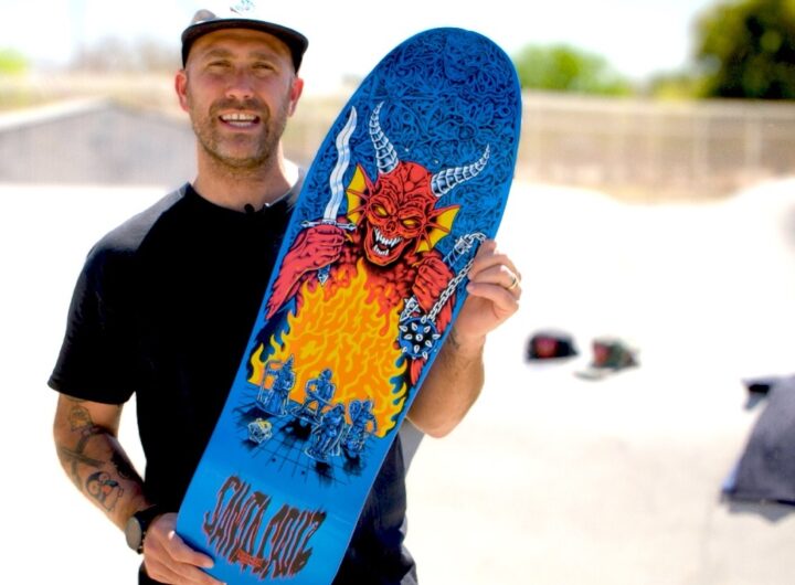 Andrew Cannon showing Santa Cruz Board