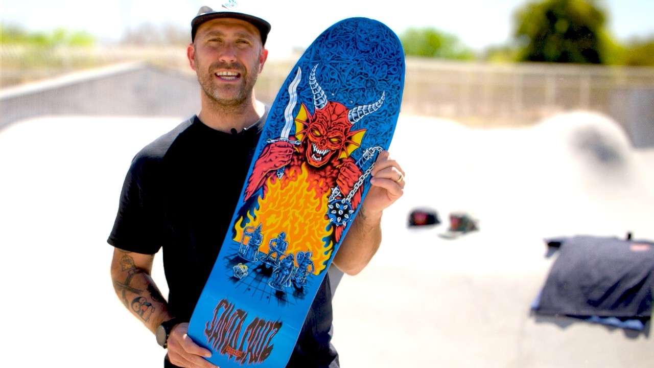 Andrew Cannon showing Santa Cruz Board