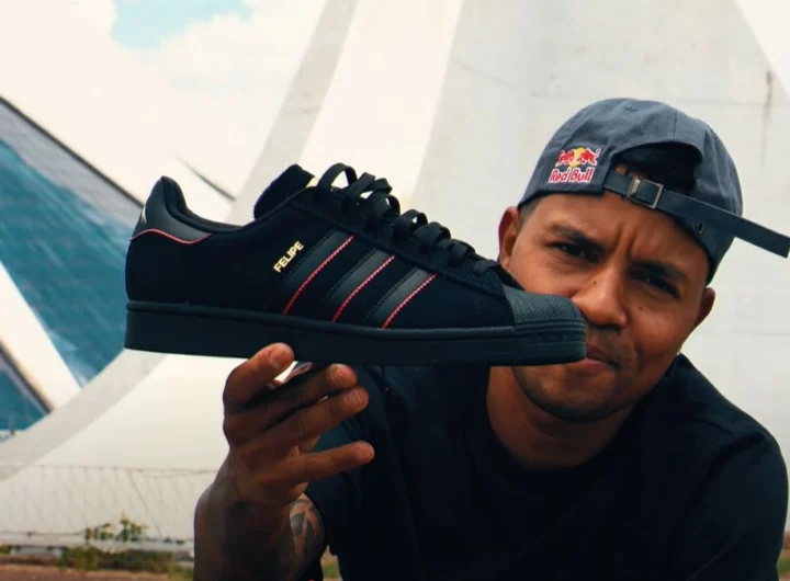 Felipe Gustavo holding his Adidas Shoe