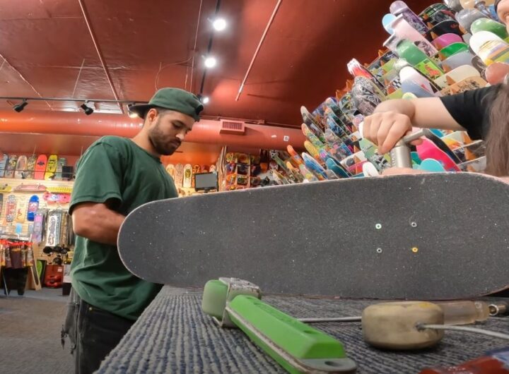 Pedro Delfino in a skate shop