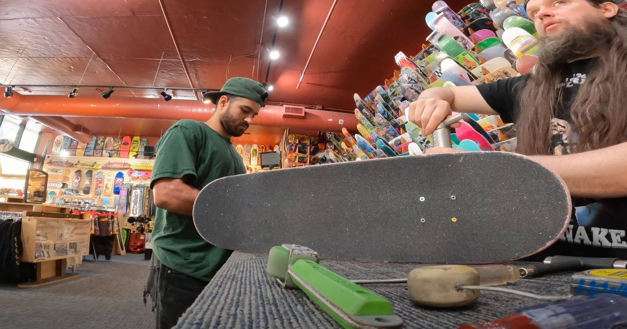 Pedro Delfino in a skate shop