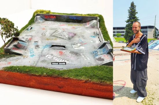 TJ Rogers receives mini skate park toy